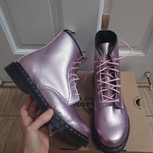 Dr. Martens Vegan 1460 Metallic Pink Purple  Emboss Lace Up Boots- NEW WO TAGS